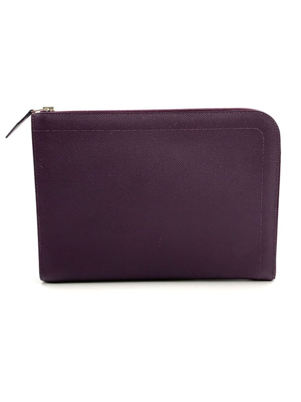 Hermes Pochette Zip Leather Purple Clutch Silver
